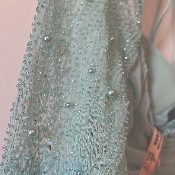 Oh Polly aqua beaded, ruched mini dress NWT - Picture 3 of 5